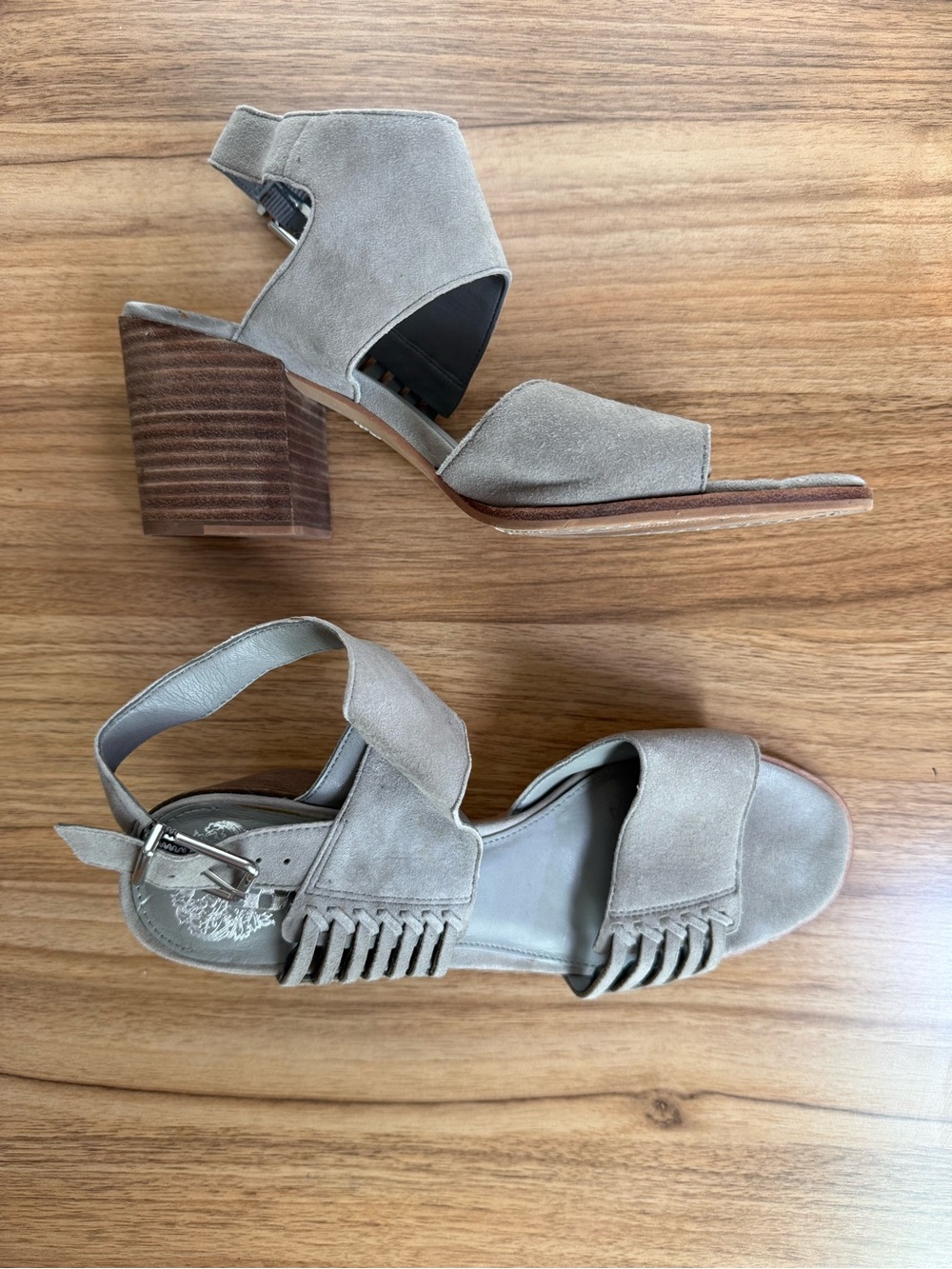 Vince Camuto light gray Suede Block Heel Sandals